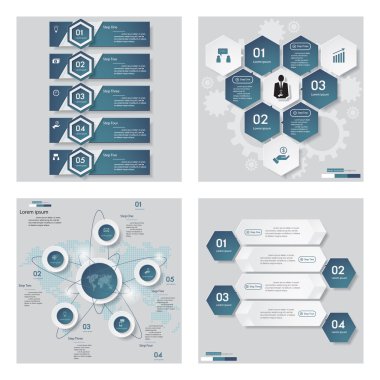 4 mavi renk şablonu/grafik veya Web sitesi düzeni topluluğu.