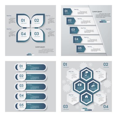 4 mavi renk şablonu/grafik veya Web sitesi düzeni topluluğu. Vektör arka plan.