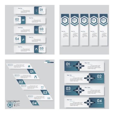 4 mavi renk şablonu/grafik veya Web sitesi düzeni topluluğu. Vektör arka plan.
