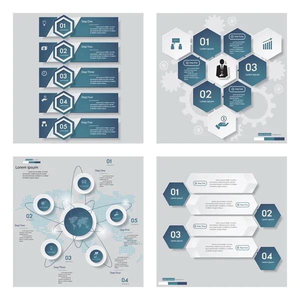 Colección de 4 plantillas de color azul / diseño gráfico o sitio web . — Vector de stock