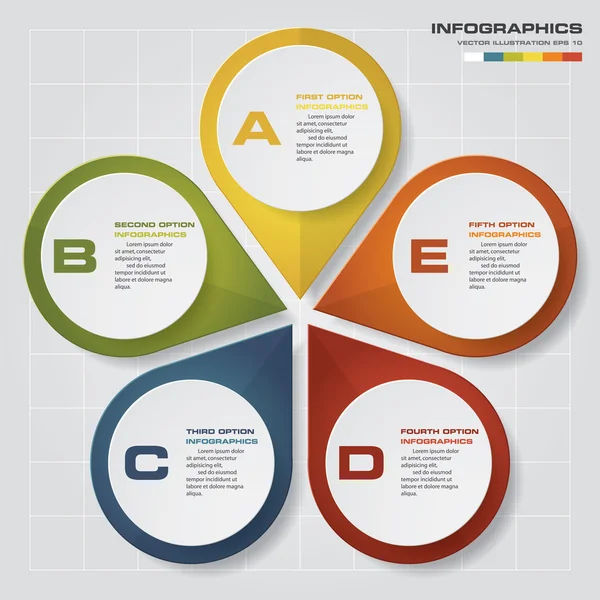 5 etapas de processo. Elemento de design abstrato simples e editável . — Vetor de Stock