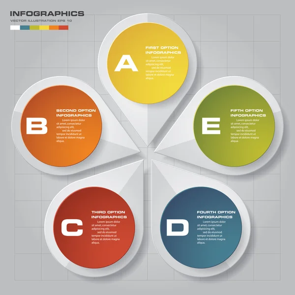 Proceso de 5 pasos. Elemento de diseño abstracto simple y editable . — Archivo Imágenes Vectoriales