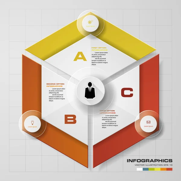 3 étapes dans le schéma infographique hexagonal de conception moderne . — Image vectorielle