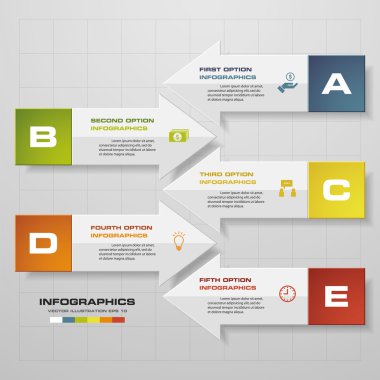 Ok şekli parçaları, adımları veya işlemler 5 seçenekleriyle iş kavramı. Diyagramı, vektör arka plan için şablon.
