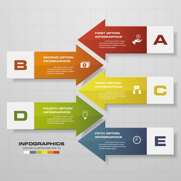 Concept d'entreprise avec 5 options en forme de flèche pièces, étapes ou processus. Modèle de diagramme, arrière-plan vectoriel . — Image vectorielle