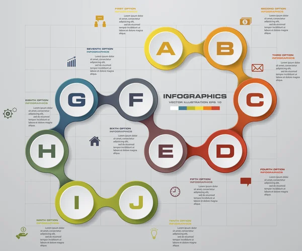 Modèle de bannières de nombre propre / graphique ou mise en page de site Web. 10 marches. Vecteur. Peut être utilisé pour la mise en page du flux de travail, diagramme ,. — Image vectorielle