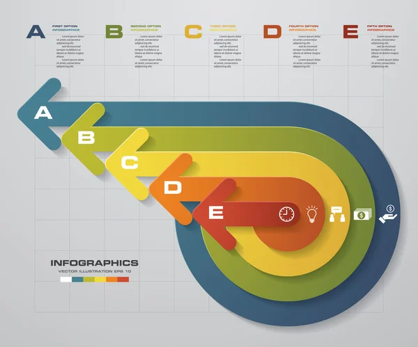 Résumé Modèle de présentation d'entreprise en 5 étapes.Modèle de bannières en forme de flèche. Vecteur . — Image vectorielle