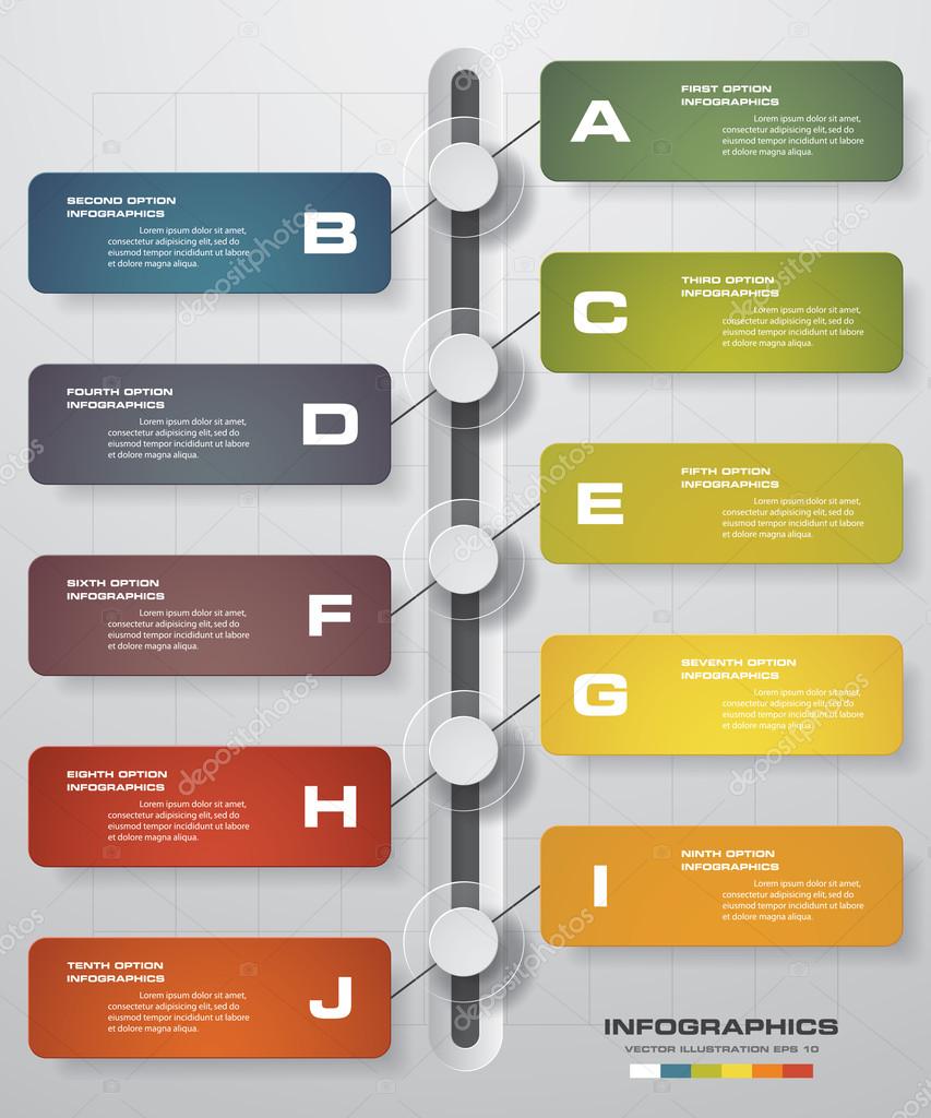 Infographic designtimeline template and business concept with 10 options, parts, steps or processes.