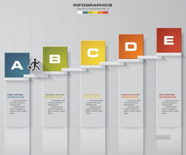 abstract business chart. 5 Steps diagram template Vector. Step by step idea.