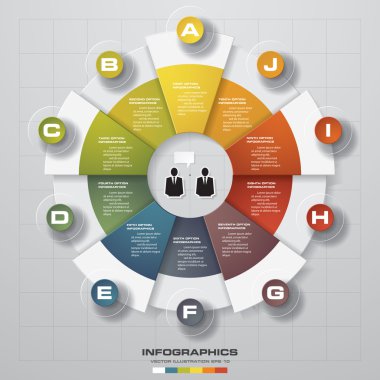 Infographic tasarım şablonu ve iş kavramı ile 10 seçenekleri, parçalar, adımları veya işlemler.