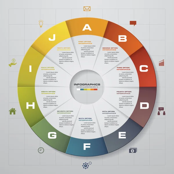 Infographic design sjabloon en business concept met 10 opties, onderdelen, stappen of processen. — Stockvector