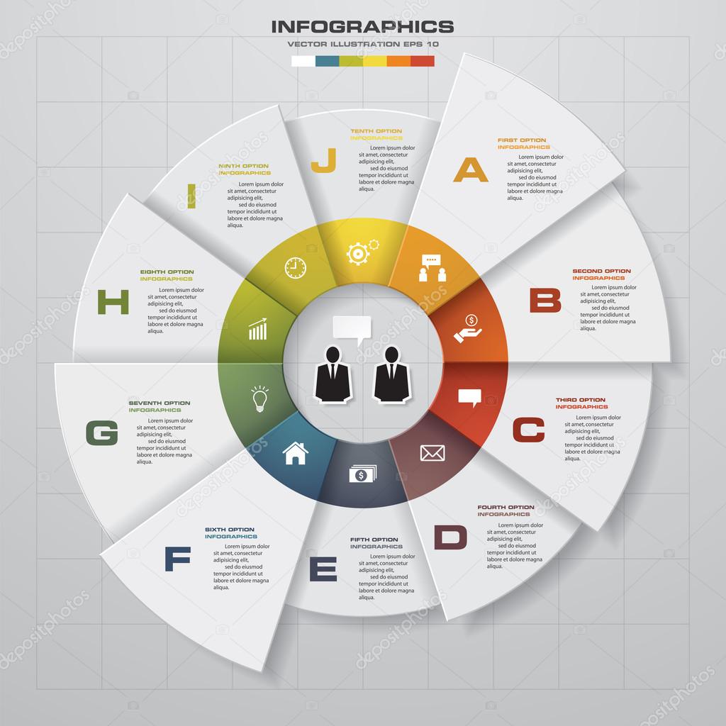 Infographic design template and business concept with 10 options, parts, steps or processes.