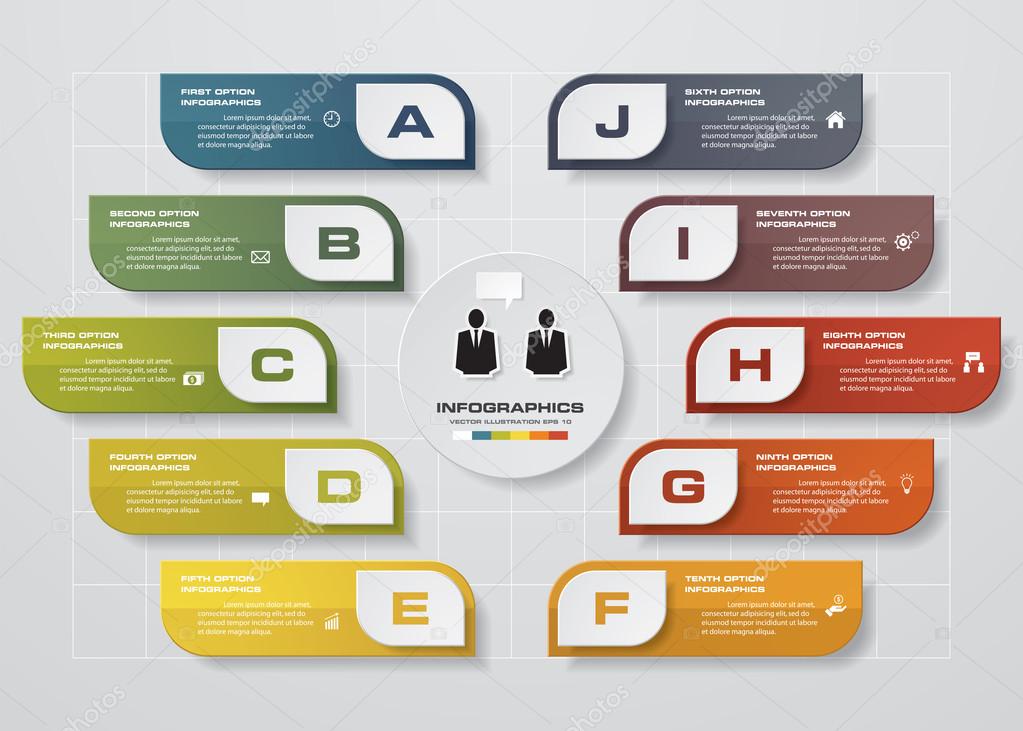 Abstract 10 steps infographics background. Number banners template.