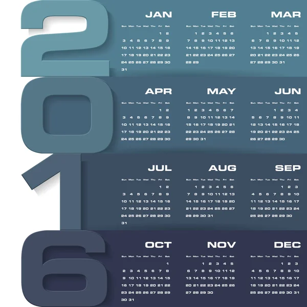 Einfache Design-Kalender 2016 Jahr Vektor-Design-Vorlage. — Stockvektor