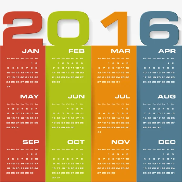 Plantilla de diseño de vector de año simple calendario 2016 . — Vector de stock