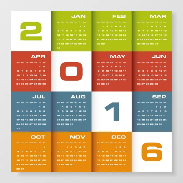 Plantilla de diseño de vector de año simple calendario 2016 . — Vector de stock