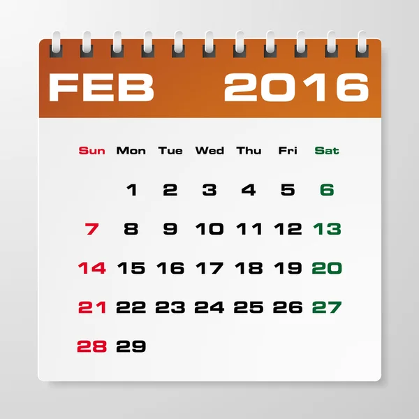 Enkel 2016 kalender med ledigt utrymme för din exempeltext: februari 2016 — Stock vektor