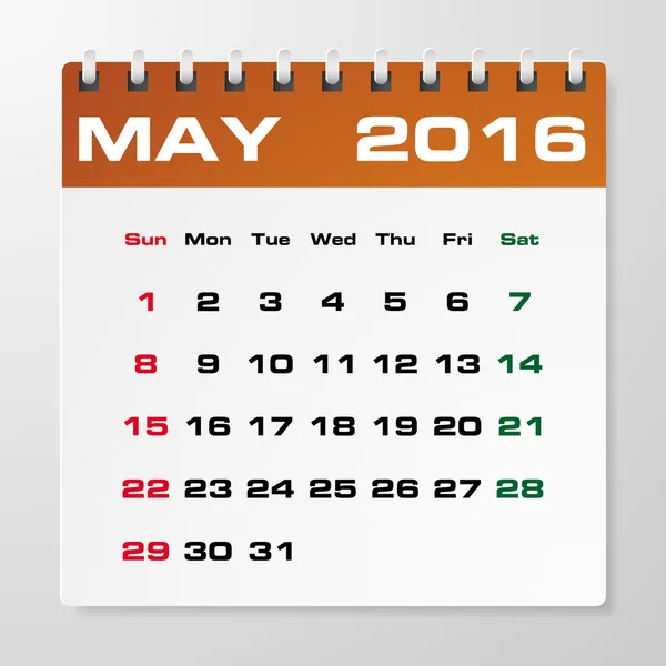 Calendario simple 2016 con espacio libre para el texto de muestra: Mayo 2016 — Vector de stock