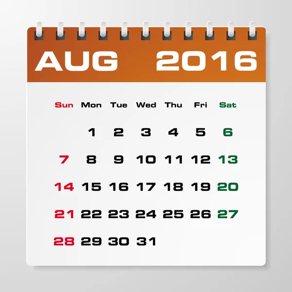 Calendario simple 2016 con espacio libre para el texto de muestra: agosto 2016 — Vector de stock