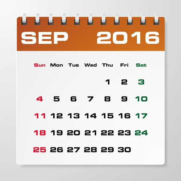 Enkel 2016 år vektor kalender med ledigt utrymme för din exempeltext: September 2016 — Stock vektor