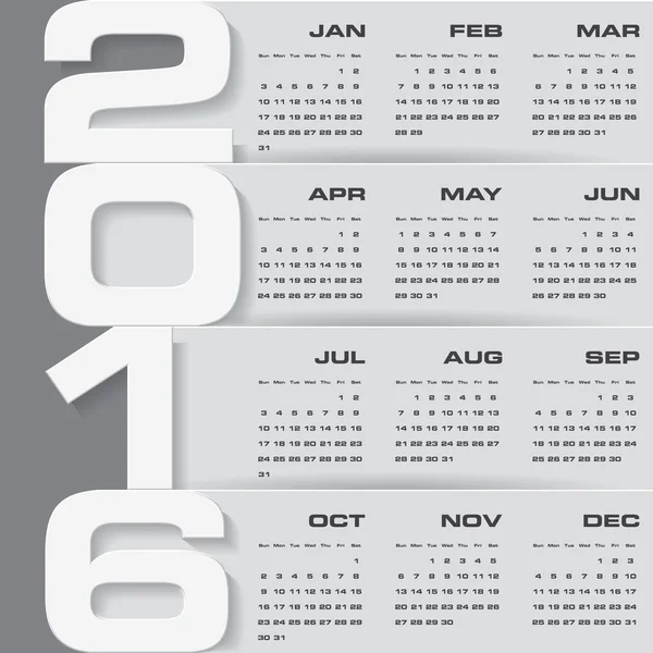 Einfache Design-Kalender 2016 Jahr Vektor-Design-Vorlage. — Stockvektor