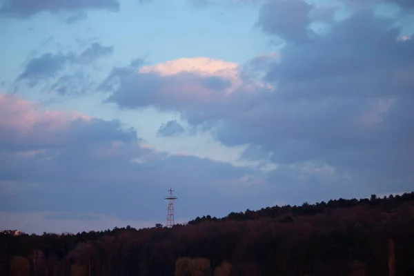 Iron Tower Forest Beautiful Cloudy Sky — Zdjęcie stockowe