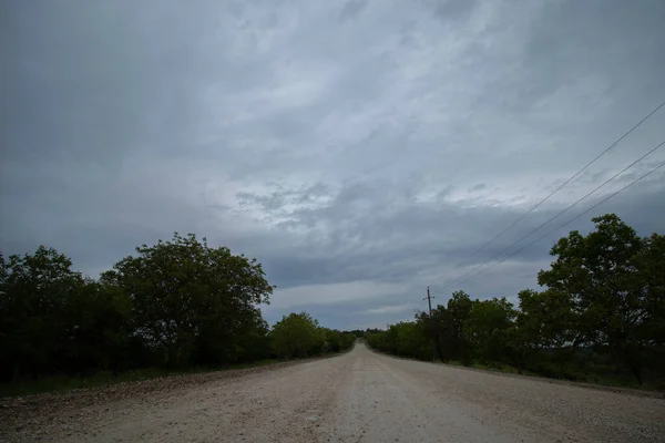 Biały Piasek Droga Między Drzewami Wideo Szary Zachmurzone Niebo — Zdjęcie stockowe