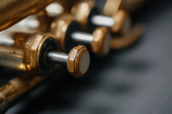 Close up trumpet parts. golden valves — Foto de Stock