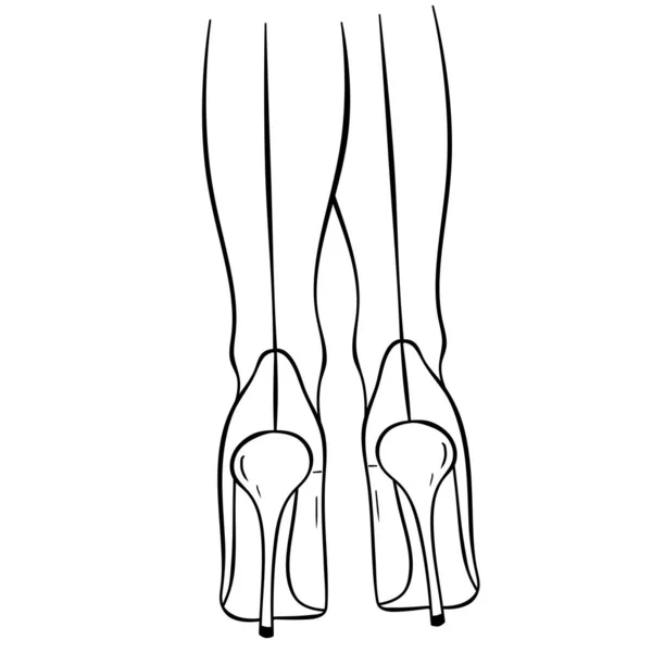 Contour Illustration Jambe Femme Avec Des Chaussures Talons Hauts Sur — Photo