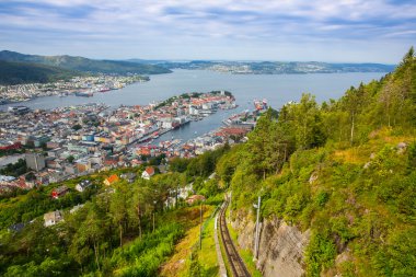 Üstten Görünüm Bergen şehir. Norveç