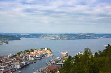 Üstten Görünüm Bergen şehir. Norveç
