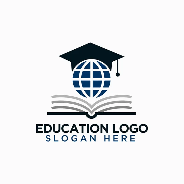 Educación Logo Diseño Combinación Libro Mundo Graduación Sombrero Moderno Vector — Vector de stock