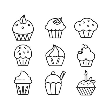 Çizgi ana hatları cupcake simgesi işareti logo tasarımı modern