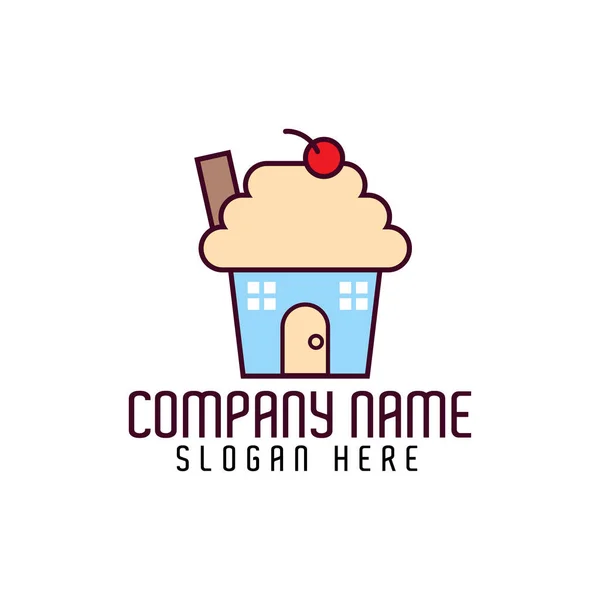 Σπίτι Cupcake Λογότυπο Ιδέα Σχεδιασμού Για Την Επιχείρηση Κέικ Σχεδιασμό — Διανυσματικό Αρχείο