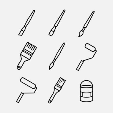 Paket hattı boya fırça simgesi simge logo vektörü kümesi