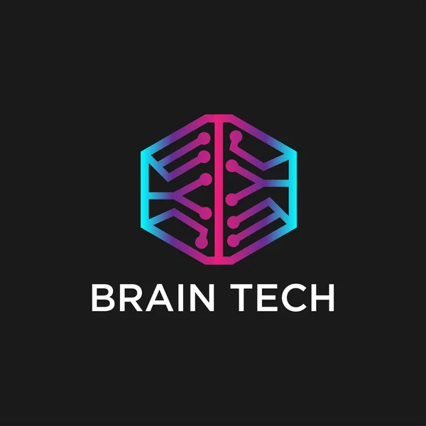 Mózg Tech Logo Ilustracja Projekt Szablon Czarnym Tle Logotyp — Zdjęcie stockowe