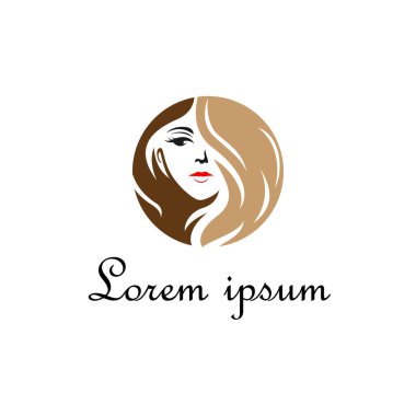 Kadın yüzü güzellik salonu logosu için daire şeklinde, saç stili modern vektör şablonu