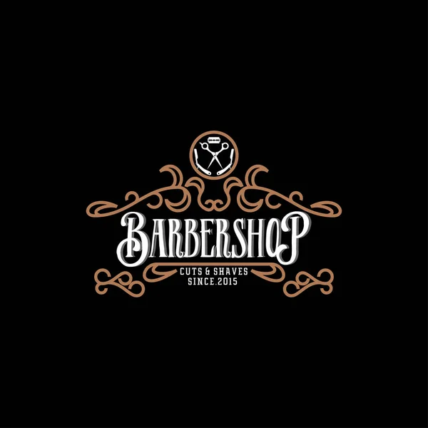 Vintage Barbershop Logo Design Dark Background Luxury Logo Hairdressing Vector — Stock Photo, Image