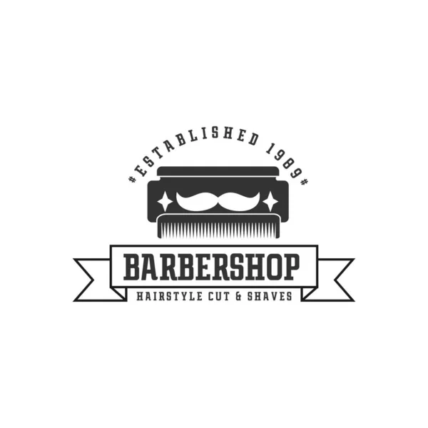 Vintage Barbershop Logo Design Emblems Labels Hairstyle Logo Vector Template — Stock Photo, Image