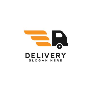 Simge kanadı ve baş kamyon logo tasarımı basit, hızlı dağıtım, dağıtım servisi logo vektör şablonu
