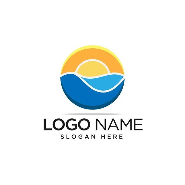 Minimalistische Sonne Und Meer Logo Design Vorlage Kreisförmiger Form Für — Stockfoto