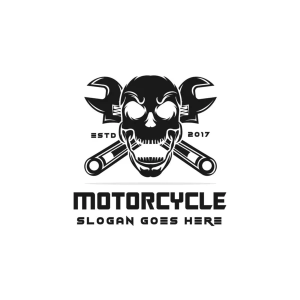 Skull Wrench Logo Monochrome Motorcycle Logo Vector Template Icon Symbol — Stock Photo, Image