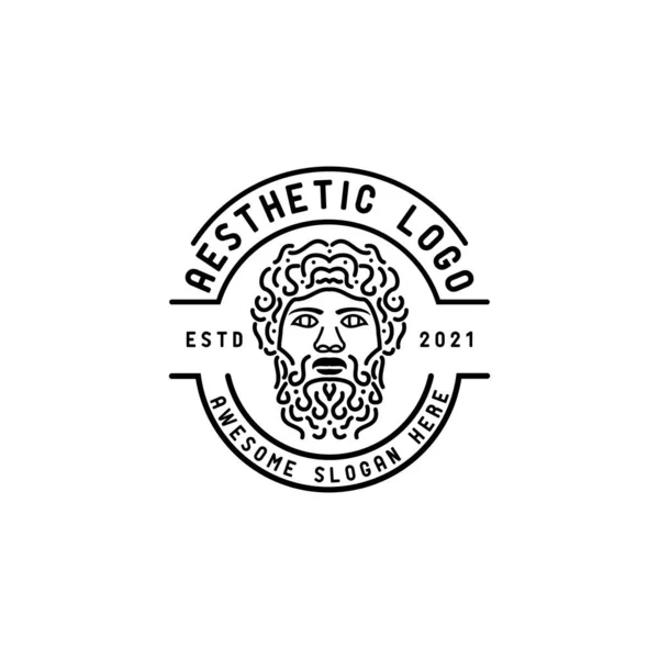 古希腊神像标志 线条和轮廓标志设计 古希腊哲学家神像人物画人头头发和胡须 矢量模板 — 图库照片