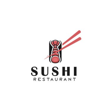 Karides ve suşi logosu, karides grafikli basit bir suşi logosu aşçılık markası, restoranlar, tabela, vektör çizimi