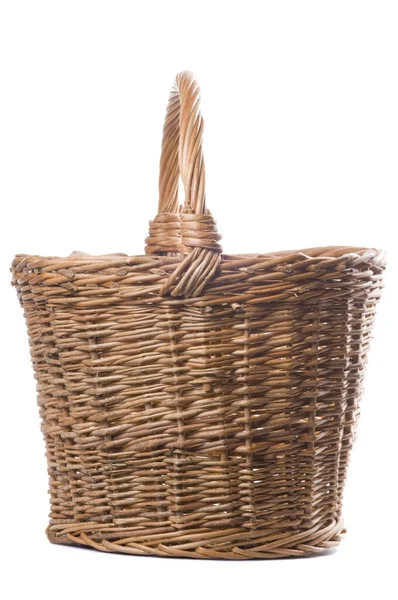 Tomma Wicker Korg Isolerad Vit Bakgrund Traditionell Hantverkare Gjort Rundad — Stockfoto