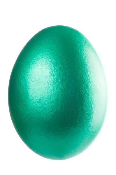 Single Easter Egg Geïsoleerd Wit Een Heerlijk Groen Metallic Witte — Stockfoto