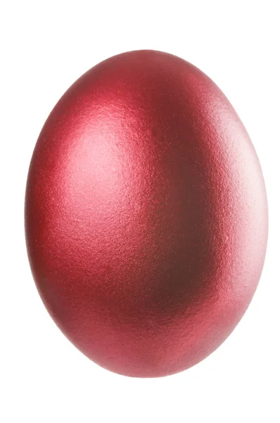 Одно Пасхальное Яйцо Изолировано Белом Красивое Красное Металлическое Яйцо Белом — стоковое фото