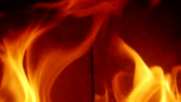 スローモーションHdビデオの暖炉での野生の燃焼炎の詳細 自然火災画面の完全なフレームを入力します 四分の一の速度 — ストック動画