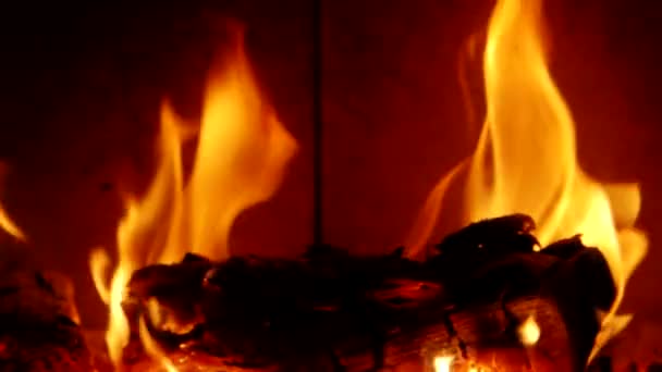 Λεπτομέρεια Καύσης Φλόγας Στο Τζάκι Slow Motion Video Φυσικό Fire — Αρχείο Βίντεο