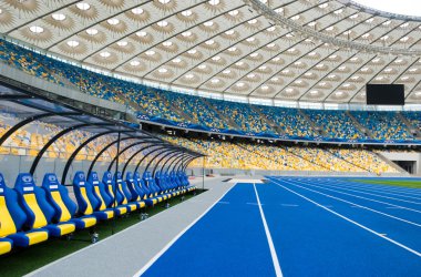 Kiev, Ukrayna - Ekim 04: Olimpiyat Stadyumu boş tribünler